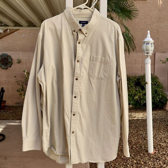 Men's XXL Croft & Barrow tan heavy weight 100% cotton button down shirt - Picture 1 of 5
